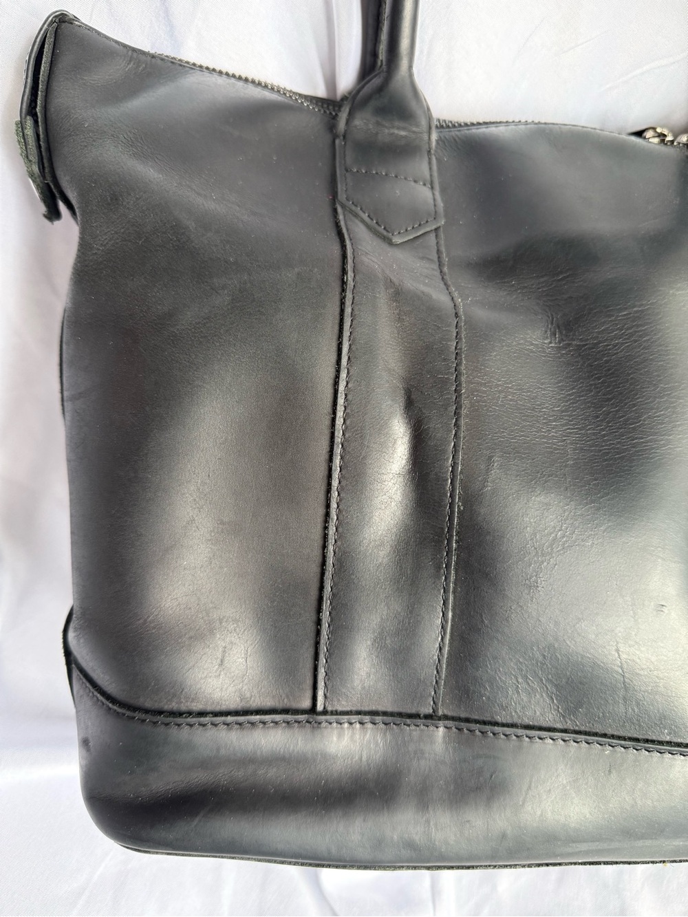 Baseballism Sleek Black Leather Tote with Dual Top Handles - Picture 7 of 16